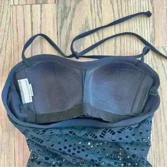 Robin Piccone Black Crochet Overlay One Piece with Button Detail Size 6 - Picture 8 of 13